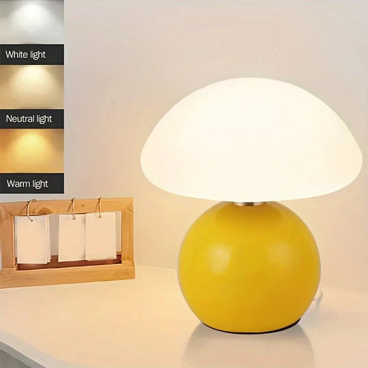 Lampe French Cream Mushroom - Design Retro aus Keramik und PVC, LED einstellbar