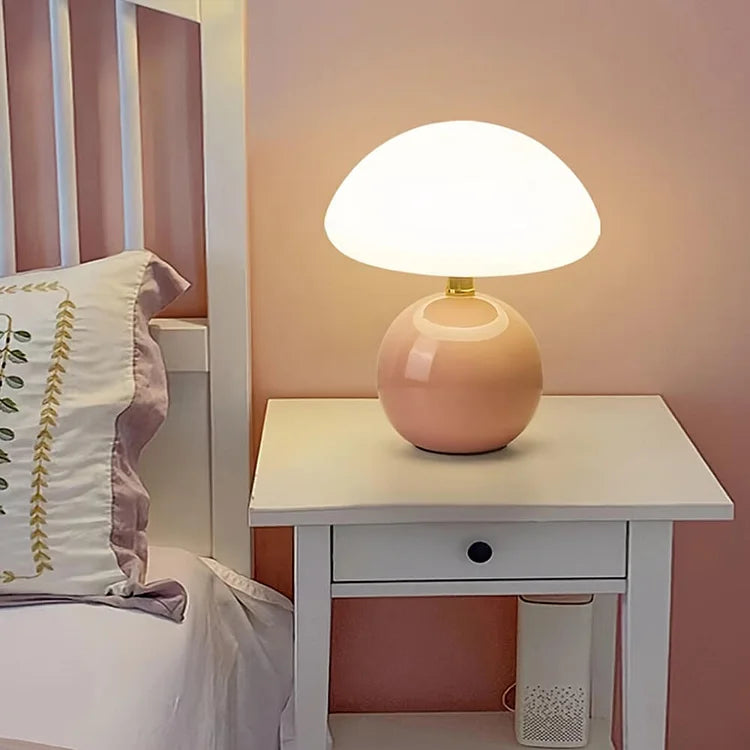 Lampe French Cream Mushroom - Design Retro aus Keramik und PVC, LED einstellbar