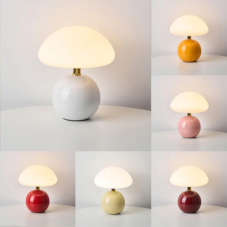 Lampe French Cream Mushroom - Design Retro aus Keramik und PVC, LED einstellbar