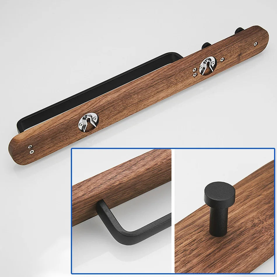 Aluminium Holz Badezimmer Handtuchstange mit 2 Haken Wandmontiert hängendes Regal