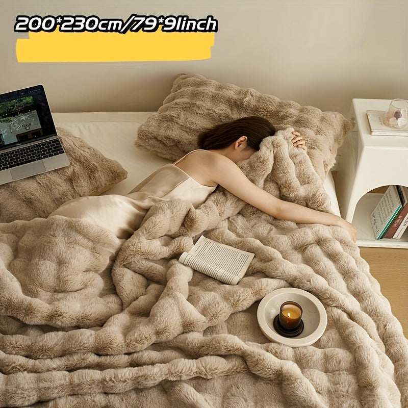 Garduru Fleece-Decke aus Faux Kaninchenfell – Weich, Warm & Vielseitig für Alle Jahreszeiten