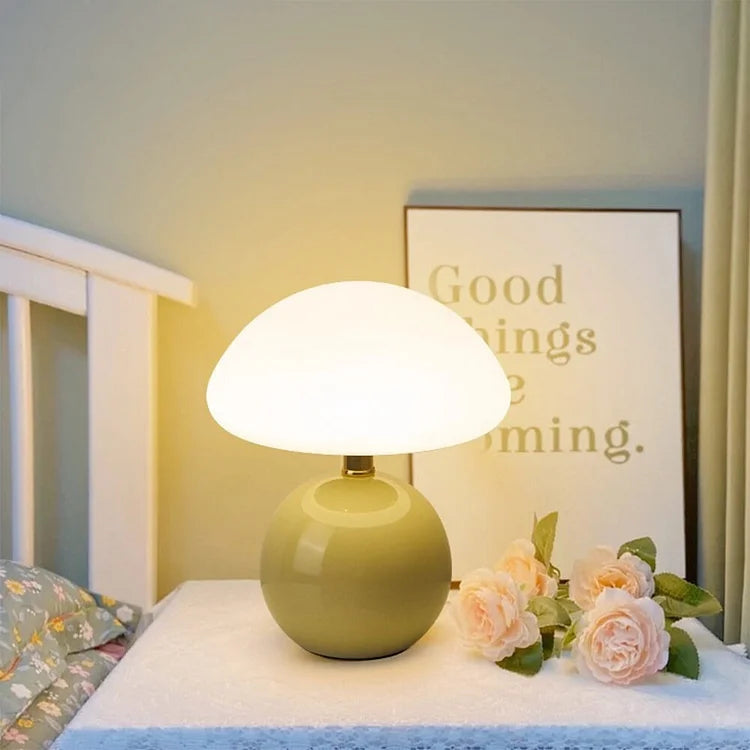 Lampe French Cream Mushroom - Design Retro aus Keramik und PVC, LED einstellbar