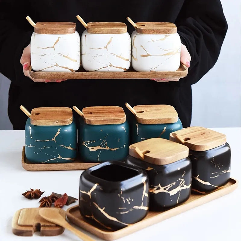 Garduru - Künstlerische Kräuterbehälter Set (3er) aus Hochwertiger Keramik für Salz, Zucker & Gewürze