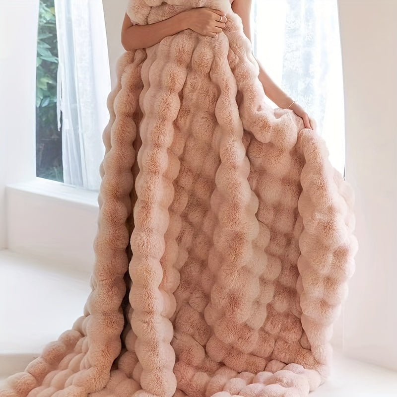 Luxus Bubble Fleece Decke – Imitation Kaninchenfell, Dicke Sofa- und Bürodecke