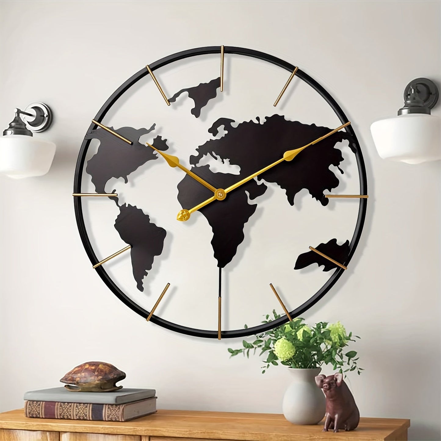Große Weltkarte Wanduhr - Stille Metall Design Uhr