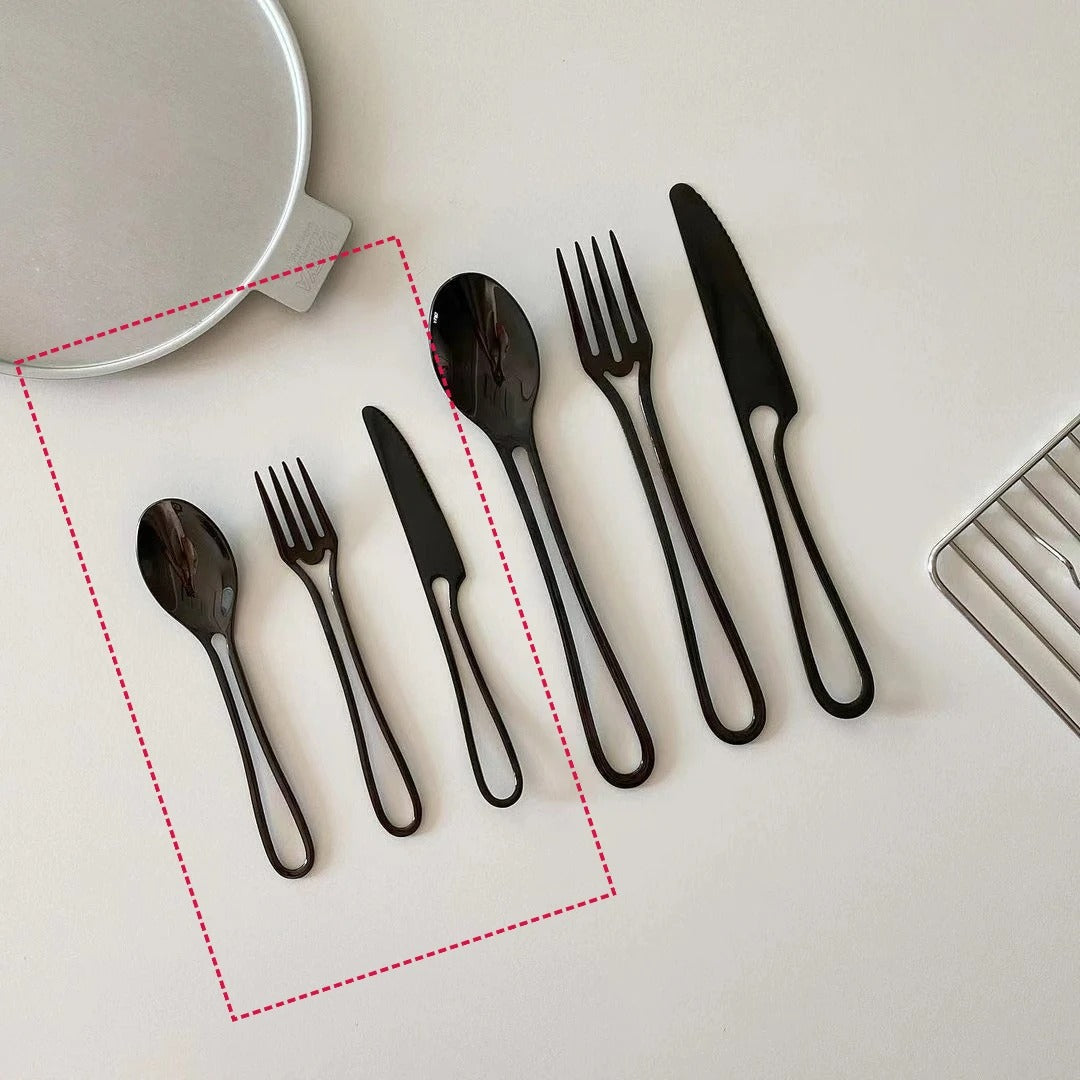 Outline Edelstahl Besteck Set – Modernes Design mit Hohlgriffen – 3-teilig für Dinner & Dessert