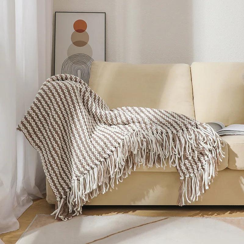 Fluffy Chenille Wurfdecke mit Quasten │ Fransen gestrickte Decken für Couchdekoration