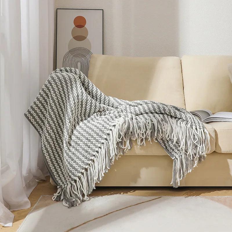 Fluffy Chenille Wurfdecke mit Quasten │ Fransen gestrickte Decken für Couchdekoration