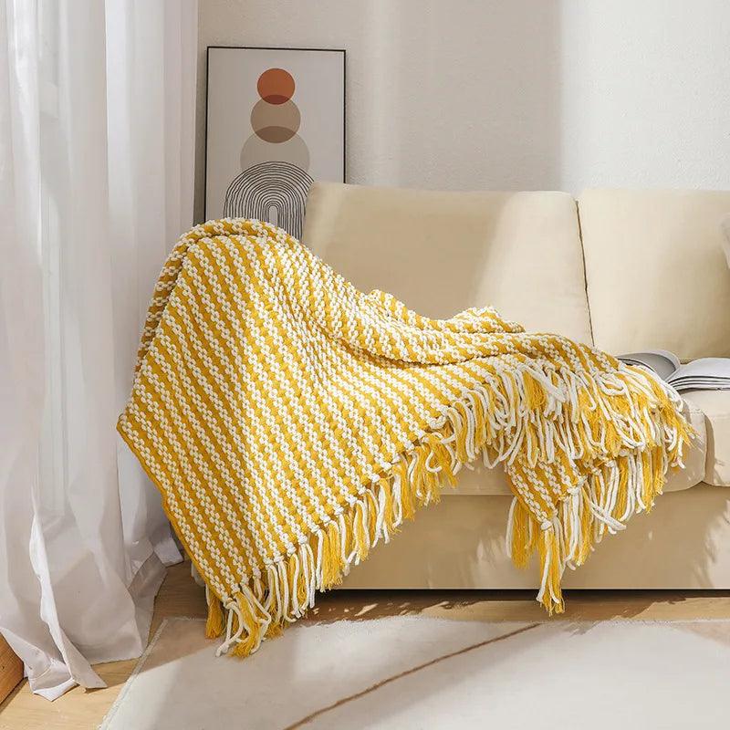 Fluffy Chenille Wurfdecke mit Quasten │ Fransen gestrickte Decken für Couchdekoration