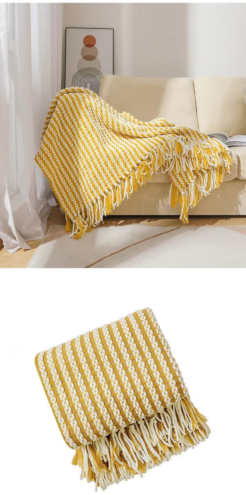 Fluffy Chenille Wurfdecke mit Quasten │ Fransen gestrickte Decken für Couchdekoration