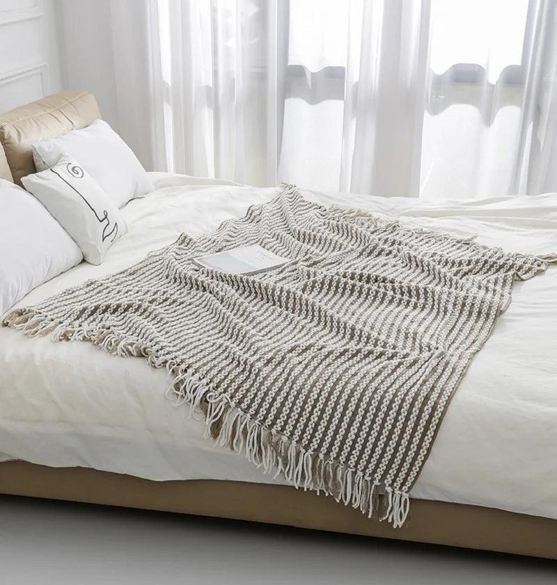 Fluffy Chenille Wurfdecke mit Quasten │ Fransen gestrickte Decken für Couchdekoration