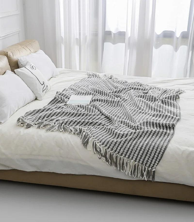 Fluffy Chenille Wurfdecke mit Quasten │ Fransen gestrickte Decken für Couchdekoration