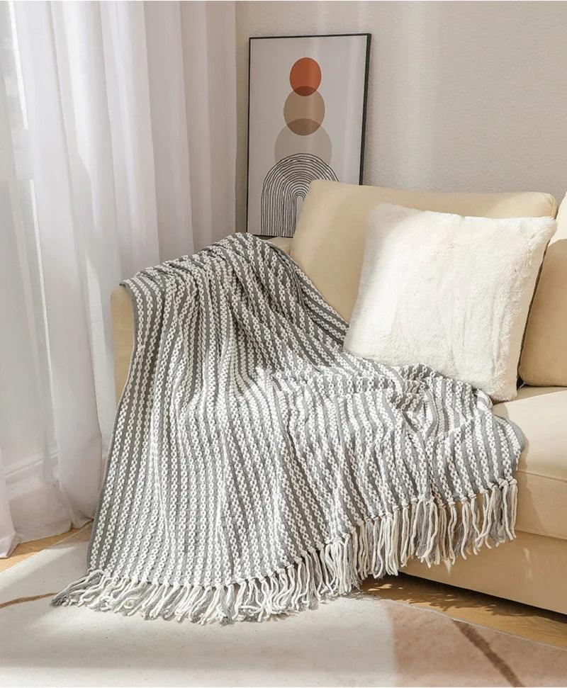 Fluffy Chenille Wurfdecke mit Quasten │ Fransen gestrickte Decken für Couchdekoration