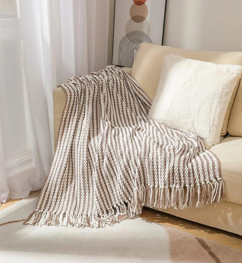 Fluffy Chenille Wurfdecke mit Quasten │ Fransen gestrickte Decken für Couchdekoration