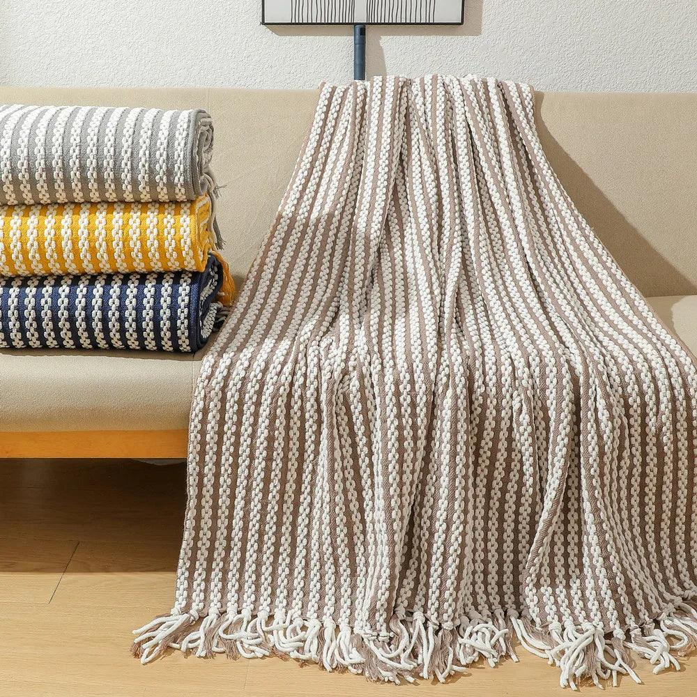 Fluffy Chenille Wurfdecke mit Quasten │ Fransen gestrickte Decken für Couchdekoration