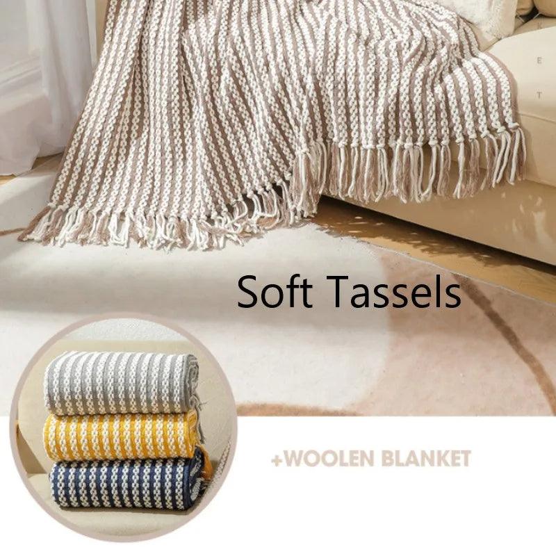 Fluffy Chenille Wurfdecke mit Quasten │ Fransen gestrickte Decken für Couchdekoration
