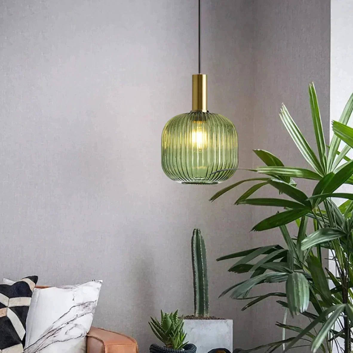 RoyaleGlow Texturiertes Glas Pendelleuchte – Elegante verstellbare Deckenleuchte für moderne Innenräume