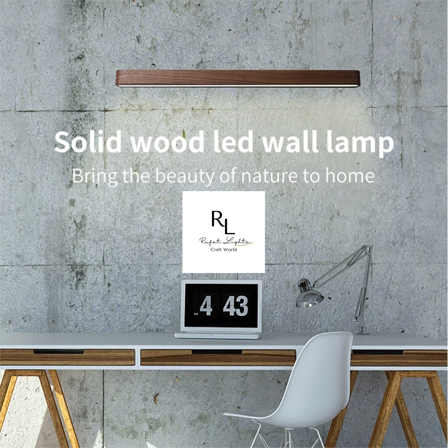 RoyaleGlow Nordic Massivholz Wandleuchte – 12W LED Lineare Beleuchtung für moderne Innenräume
