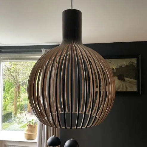 Garduru holz-vogelkäfiglampe, japanische kreative holz-anhänger-leuchte