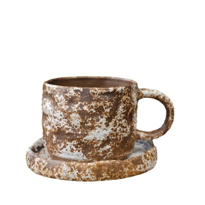 Japanischer Stil Grobe Keramik Teetasse und Untertasse Set
