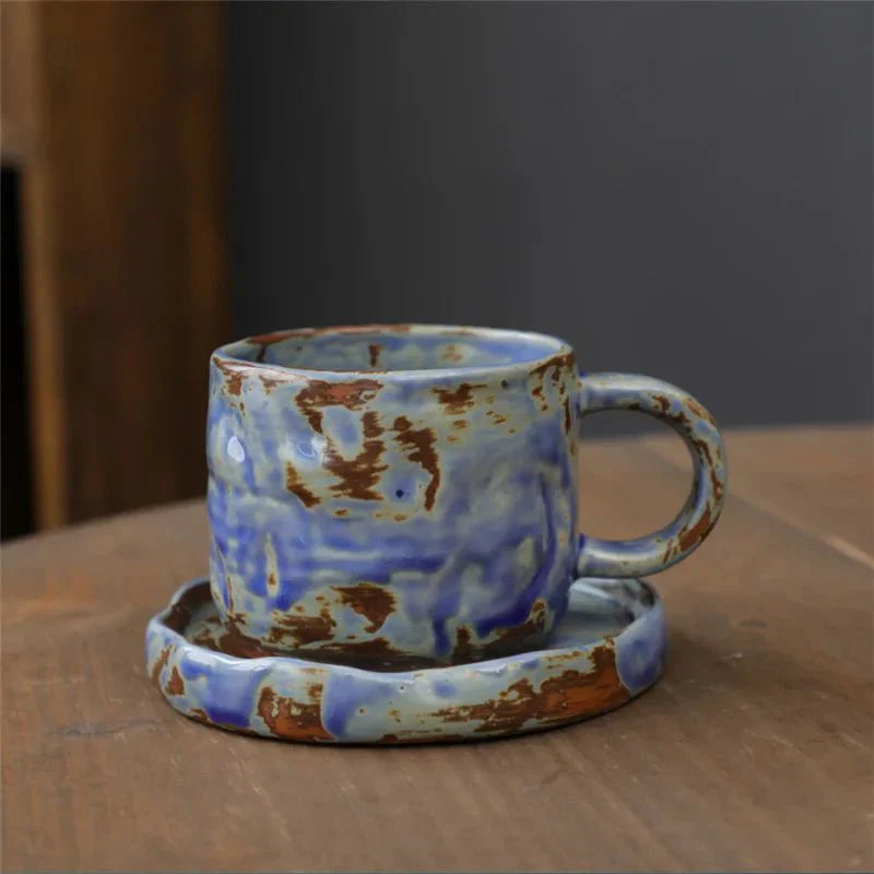 Japanischer Stil Grobe Keramik Teetasse und Untertasse Set
