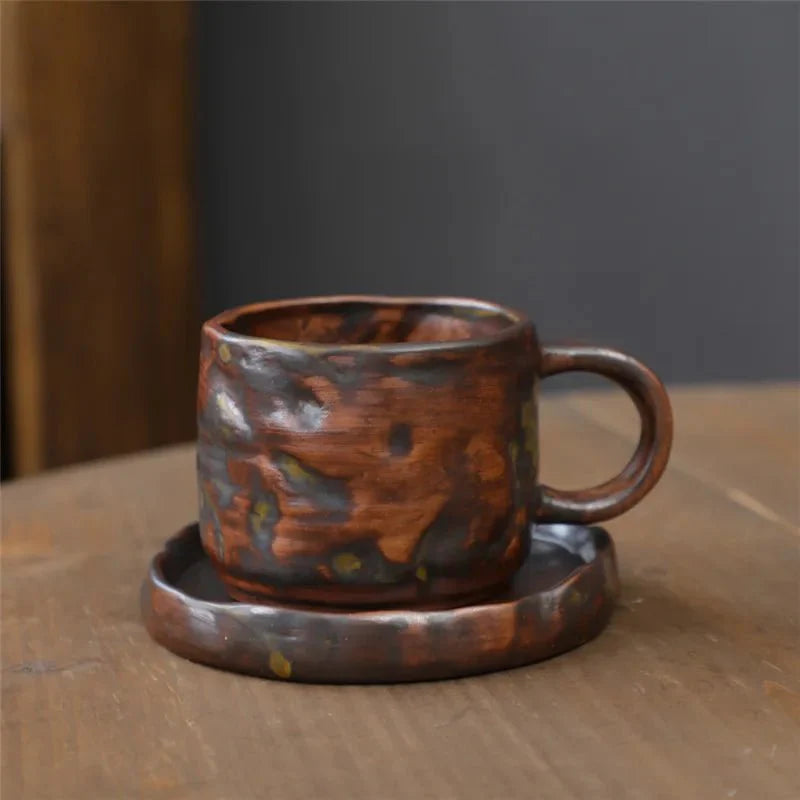 Japanischer Stil Grobe Keramik Teetasse und Untertasse Set