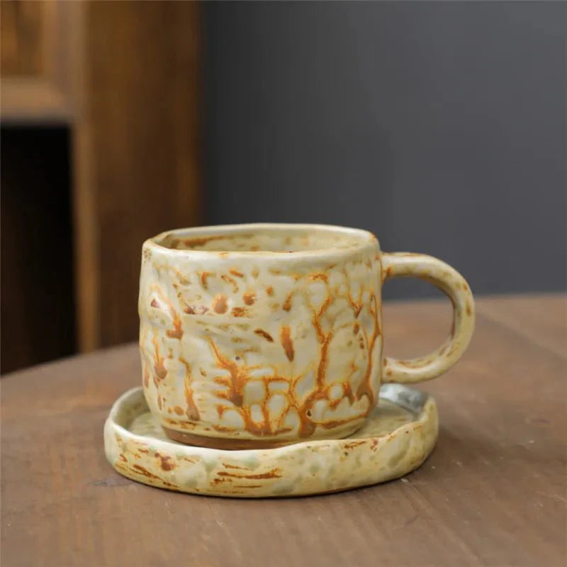 Japanischer Stil Grobe Keramik Teetasse und Untertasse Set