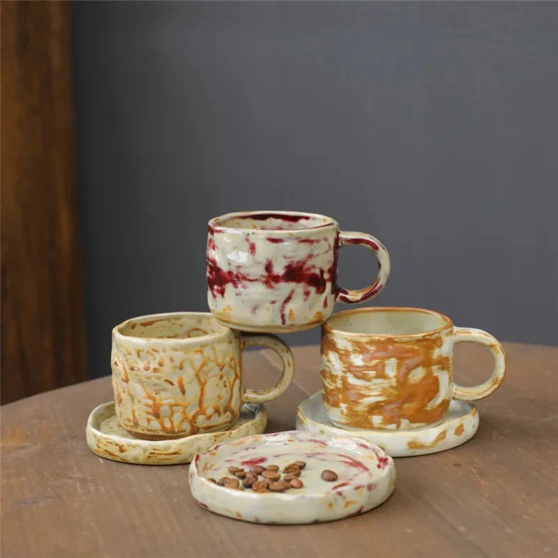 Japanischer Stil Grobe Keramik Teetasse und Untertasse Set