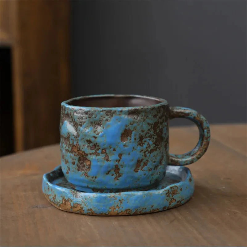 Japanischer Stil Grobe Keramik Teetasse und Untertasse Set