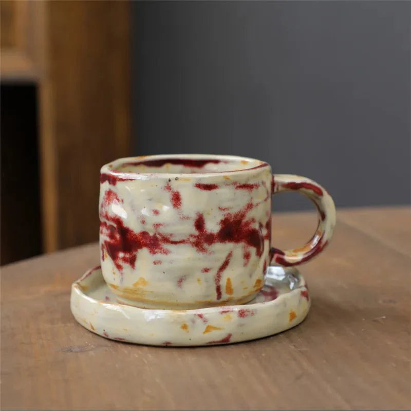 Japanischer Stil Grobe Keramik Teetasse und Untertasse Set