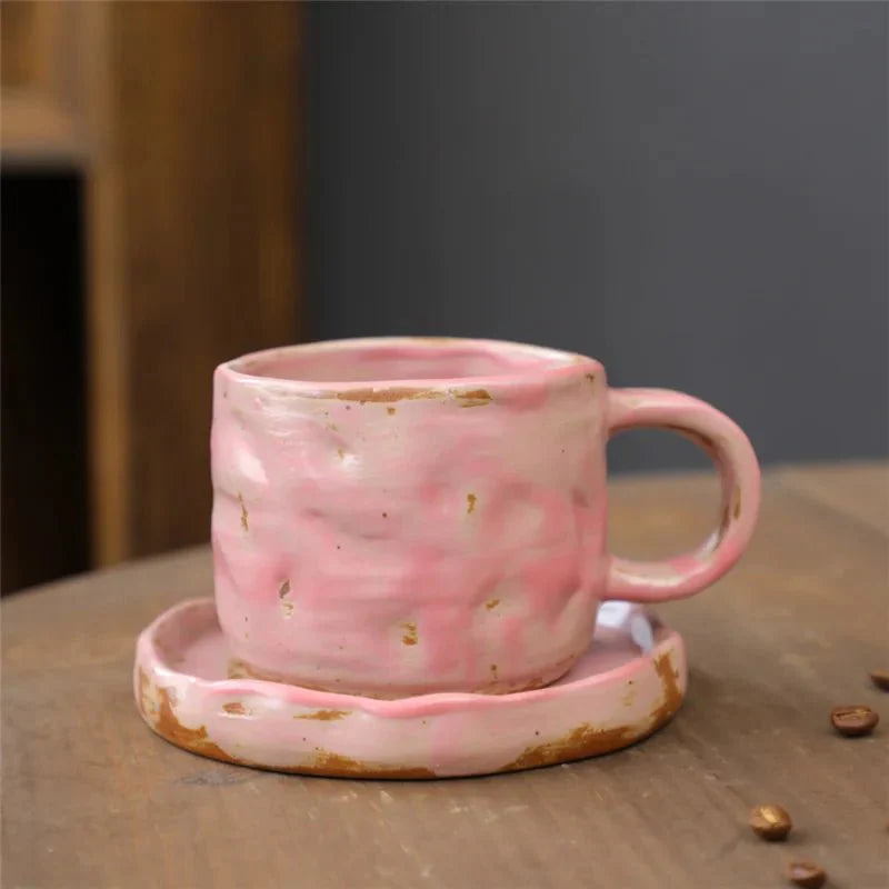 Japanischer Stil Grobe Keramik Teetasse und Untertasse Set
