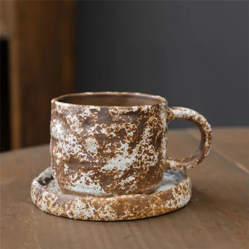 Japanischer Stil Grobe Keramik Teetasse und Untertasse Set