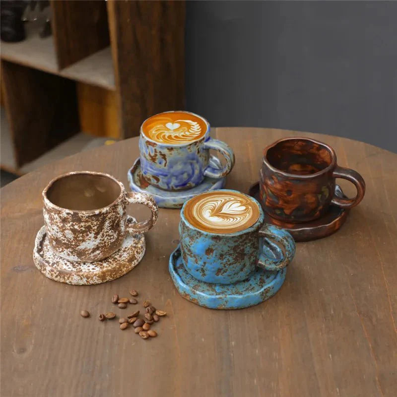 Japanischer Stil Grobe Keramik Teetasse und Untertasse Set