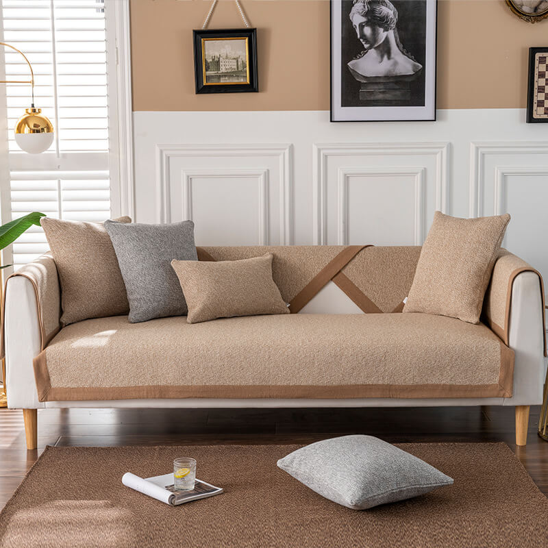 Leinen Couch Sofa Bezug U-förmige Couchbezüge Rutschfester Sofaüberwurf für Hunde Katzen Haustiere
