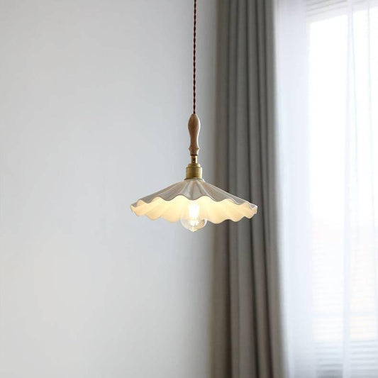 Designerküchenhängelampe aus Keramik – Moderne Pendelleuchte mit Holzelement