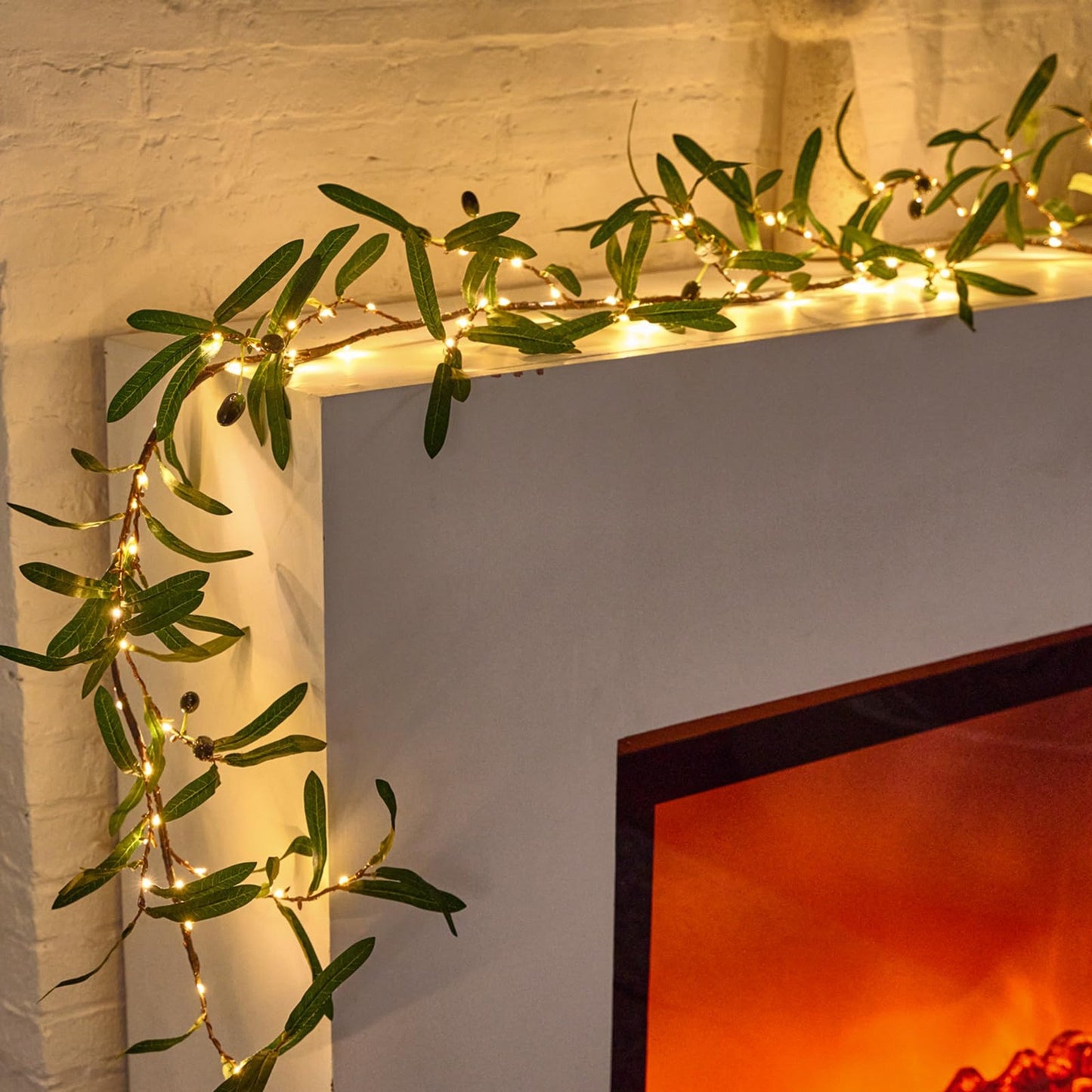 Garduru Olivenzweig LED-Lichterkette – 96 warme Lichter für Innen- und Außendekoration