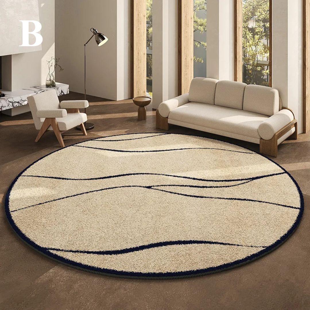 Luxuriöser runder Teppich im französischen Stil mit schwarzem Muster │ Moderne, großflächige Plüschteppiche für zu Hause
