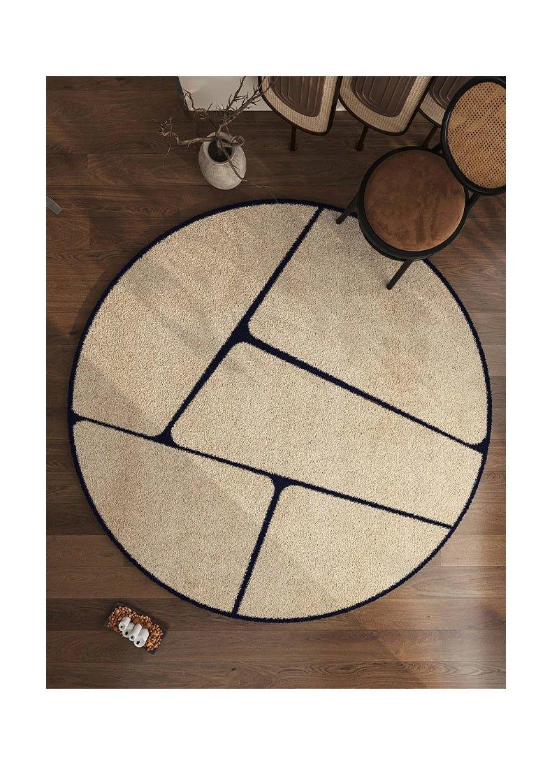 Luxuriöser runder Teppich im französischen Stil mit schwarzem Muster │ Moderne, großflächige Plüschteppiche für zu Hause