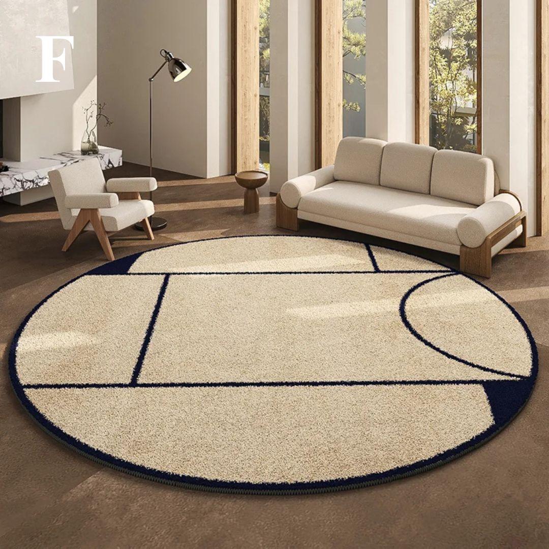 Luxuriöser runder Teppich im französischen Stil mit schwarzem Muster │ Moderne, großflächige Plüschteppiche für zu Hause