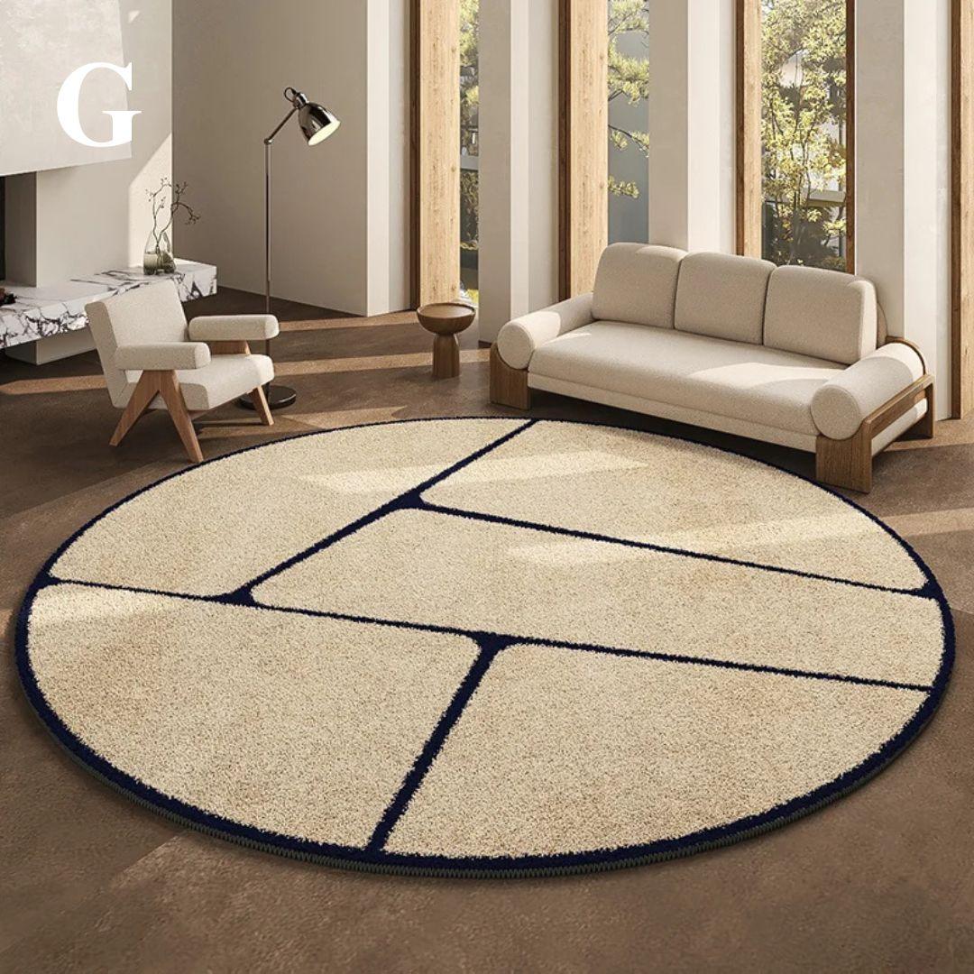 Luxuriöser runder Teppich im französischen Stil mit schwarzem Muster │ Moderne, großflächige Plüschteppiche für zu Hause