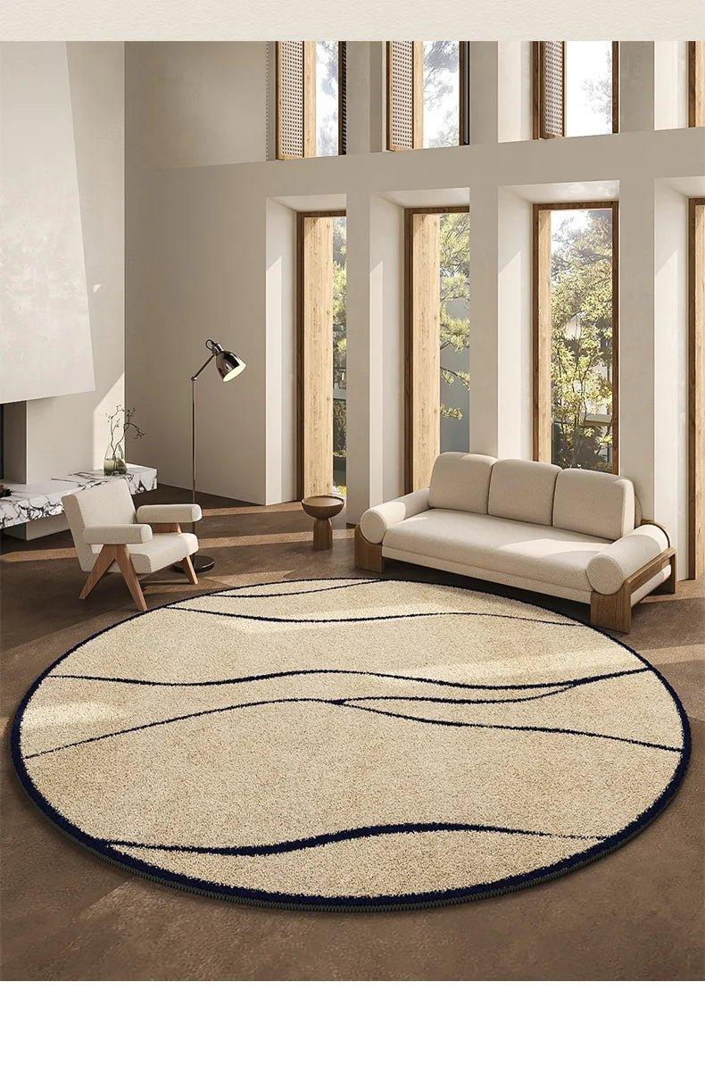 Luxuriöser runder Teppich im französischen Stil mit schwarzem Muster │ Moderne, großflächige Plüschteppiche für zu Hause
