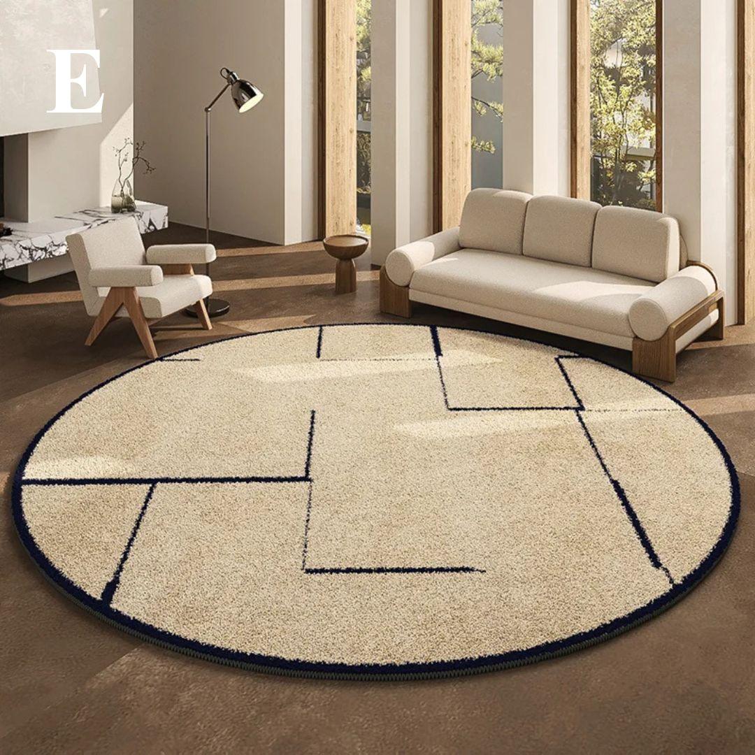 Luxuriöser runder Teppich im französischen Stil mit schwarzem Muster │ Moderne, großflächige Plüschteppiche für zu Hause