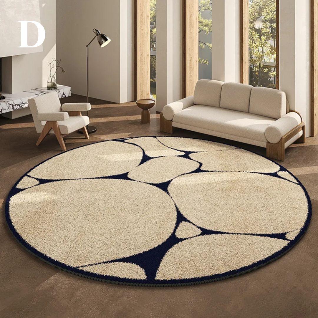 Luxuriöser runder Teppich im französischen Stil mit schwarzem Muster │ Moderne, großflächige Plüschteppiche für zu Hause
