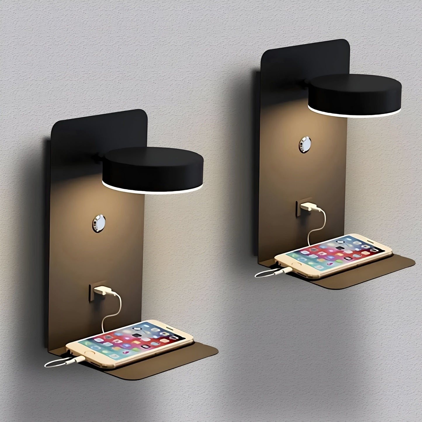 Garduru Light - Schwarze und weiße LED-Wandleuchte mit Schalter und USB-Ladeanschluss