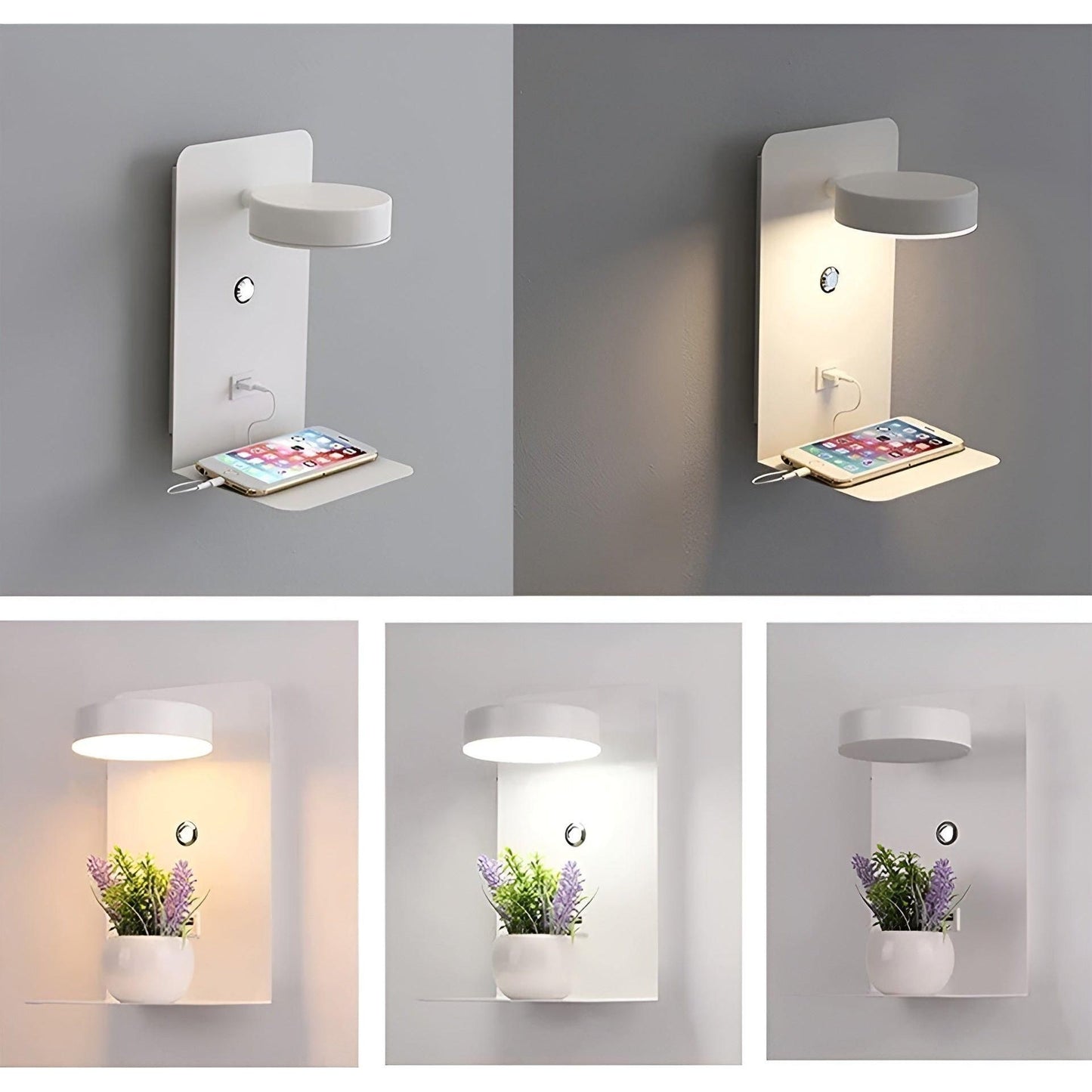 Garduru Light - Schwarze und weiße LED-Wandleuchte mit Schalter und USB-Ladeanschluss