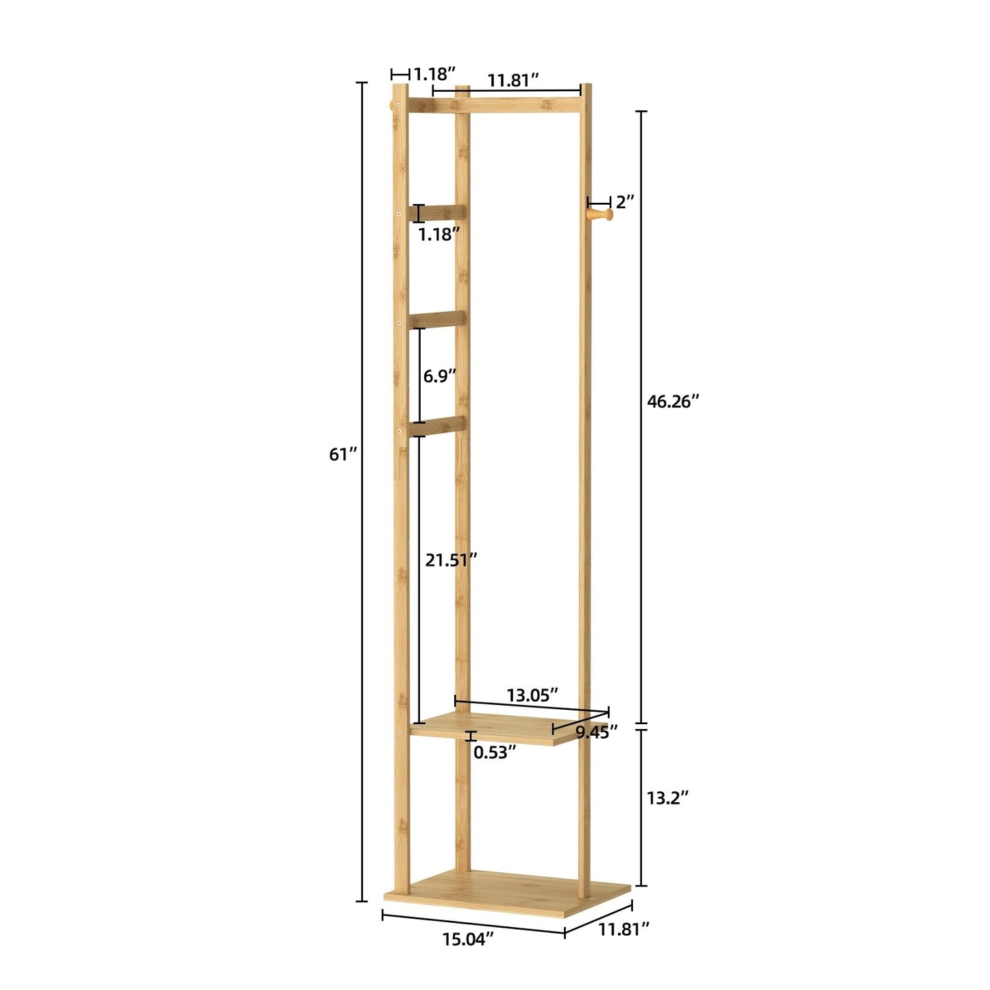 Garduru Rack - Bambus-Eckregal mit Haken und Ablagen