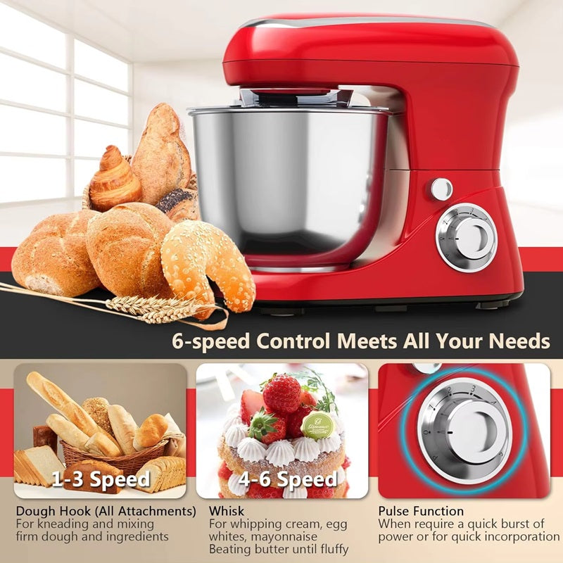 Leistungsstarker 6-Gang Standmixer mit 5,3 Qt Edelstahl-Schüssel und vielseitigem Zubehör