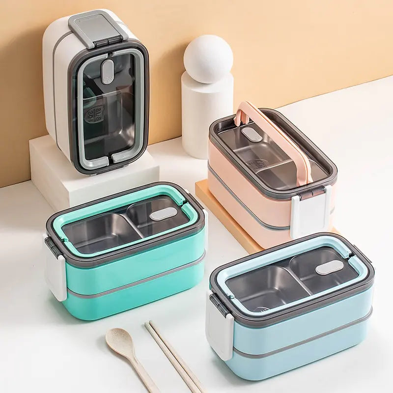 2-schichtige Edelstahl Bento-lunchbox Mit Verschlussdeckel