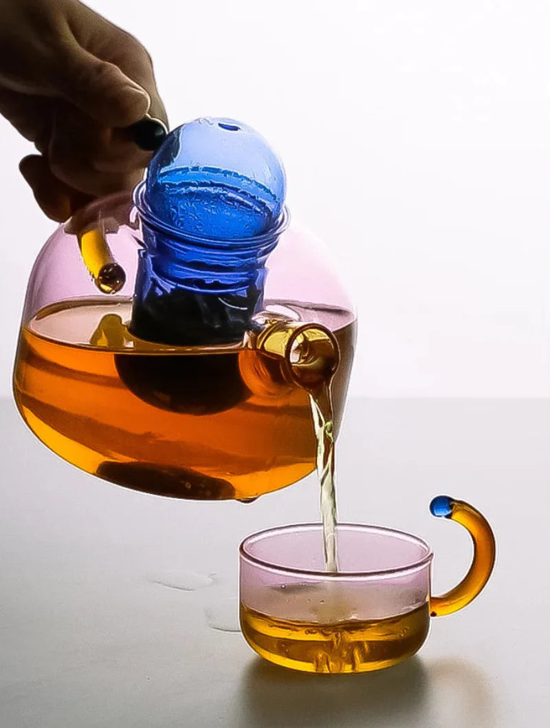 Teekanne und Tasse aus Glas „Color Bloom“