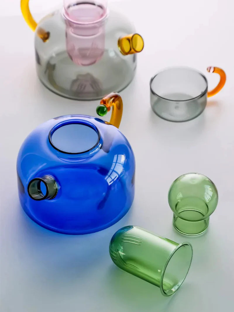 Teekanne und Tasse aus Glas „Color Bloom“